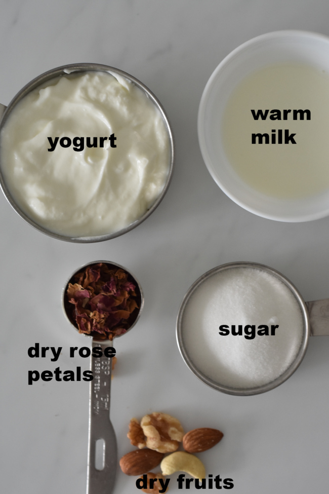 Gulab shrikhand/ rose shrikhand ingredient list - priyascurrynation.com #desserts