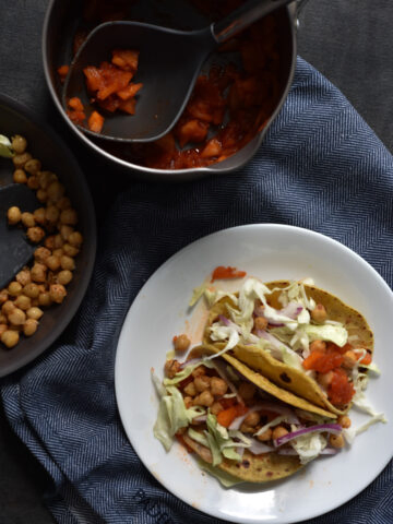 spicy apple sauce chickpea tacos with paderno kitchenware - priyascurrynation.com