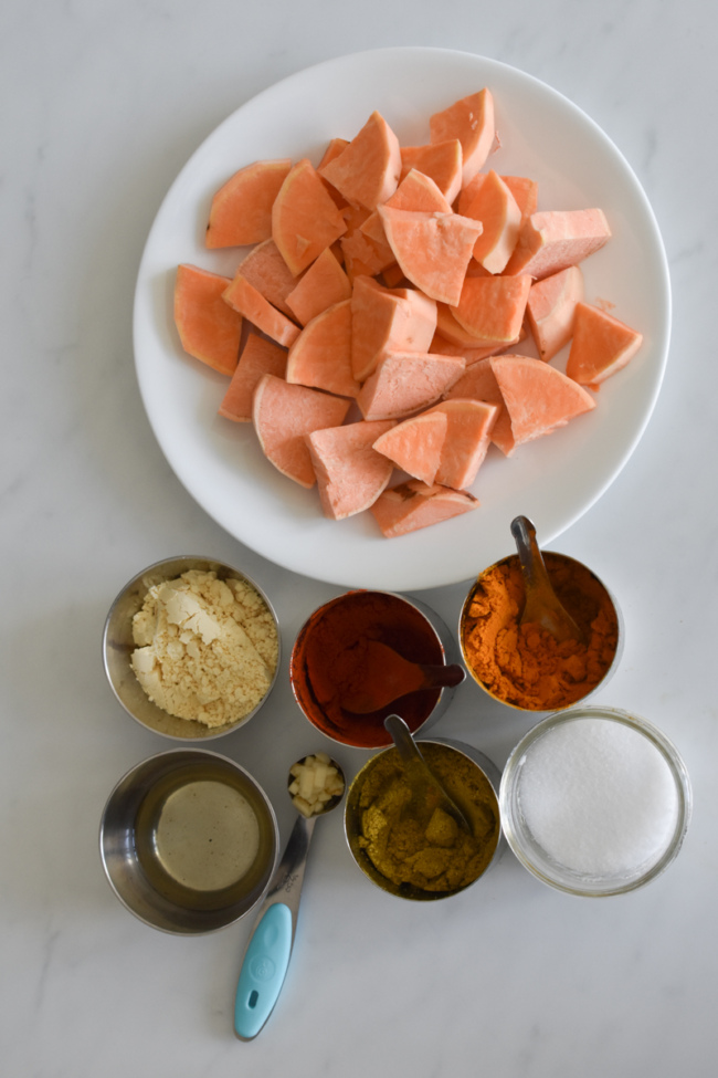 ingredients required to make sweet potato tikkas - priyascurrynation.com